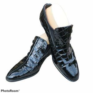 Romba Women’s 8.5 US Black Croc Patent Leather Slip-on Shoes SB2